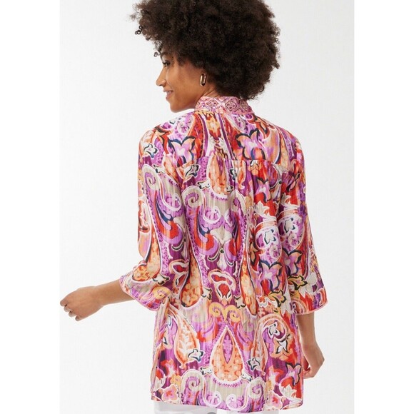 Chicos Tunic Top Womens 16 L (3) 40th Anniversary Beaded Paisley Boho 3/4 Sleeve - Picture 2 of 9